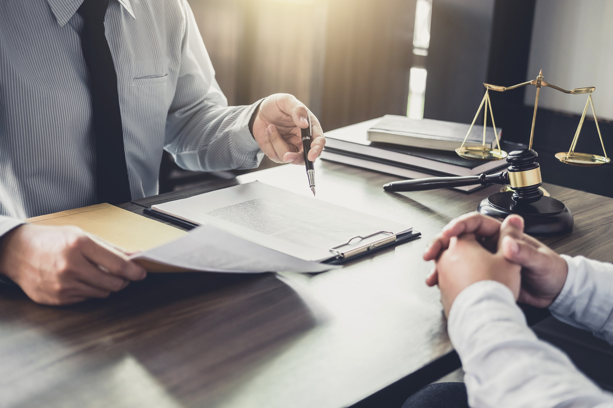 Customer service good cooperation, Consultation between a Businessman and Male lawyer or judge consult having team meeting with client, Law and Legal services concept